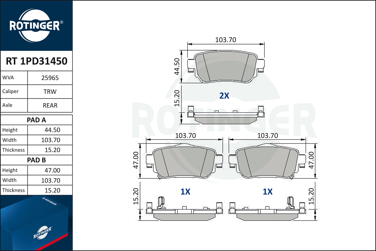 ROTINGER Fékbetét, mind RT1PD31450_ROT